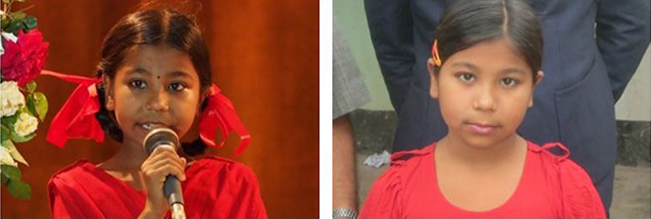 写真-2：箱の中に入っている食べ物の名前を当てるゲームをする男の子