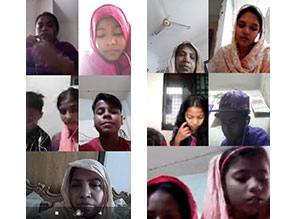 写真-3:オンライン授業に参加する生徒たちの携帯電話画面(画面の左下がタヘラ校長)